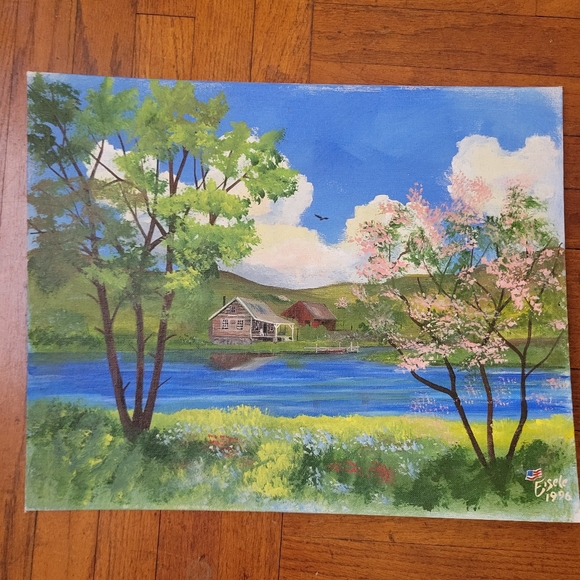 1996 Landscape Signed Eisele Acrylic Painting On Canvas Panel 16x20" unframed - Picture 1 of 14